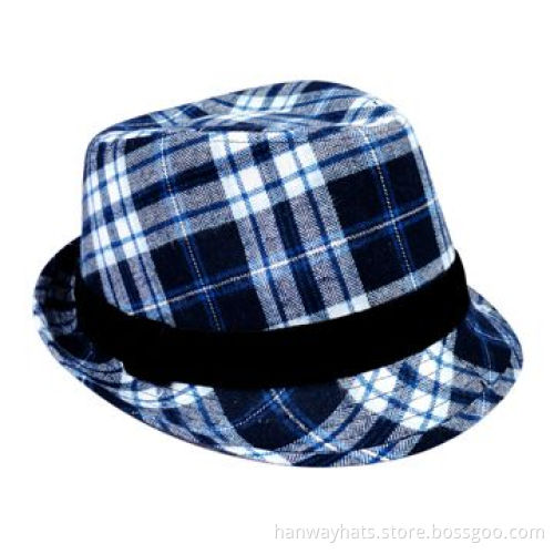 Fashionable Plaid Boy's Fedora Hat with GG Hat Band and Bow Trim